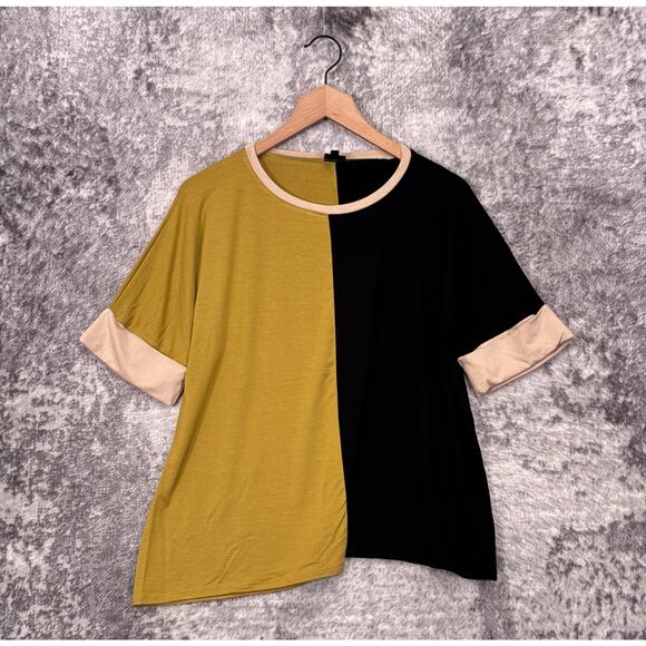 Lisa Bayne Top Medium Womens Half Sleeve Color Block Blouse - Picture 1 of 8